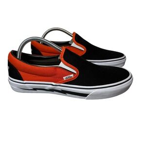 Vans Custom Slip On CHEER Black Orange Lightning Women's Shoes‎ Size 9 Men's 8